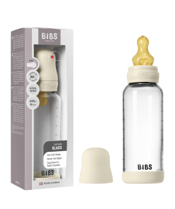 Glass Baby Bottle with Natural Rubber Nipple Set - Medium Flow 2+ Months