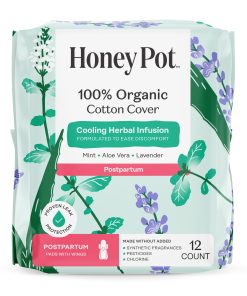 Postpartum Pads With Wings - 100% Organic Cotton Cover Cooling Herbal Infusion