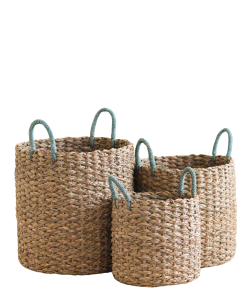 Seagrass Cylinder Basket with Handles. Set of 3