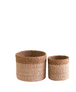 Abaca Cylinder Tabletop Basket. nested set of 2