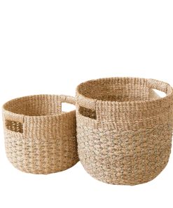 Abaca Round Bottom Basket. nested set of 2