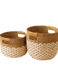 Abaca Round Bottom Basket. nested set of 2