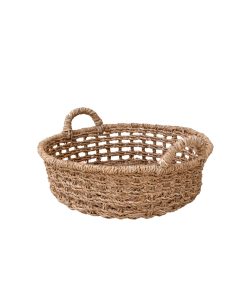 Abaca Round Tray Open Weave with Cutout Handles