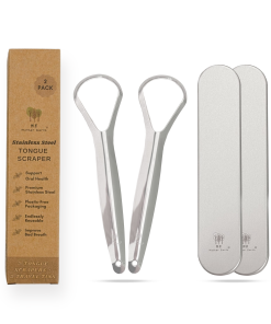 Stainless Steel Tongue Scrapers + Travel Tins Set