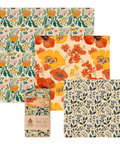 Essentials Beeswax Wraps – 3-Pack Reusable Food Wraps. Floral Prints