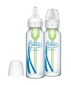 Glass Baby Bottle Natural Flow® Narrow Neck. Anti-Colic Options+™ with Level 1 Slow Flow Nipple