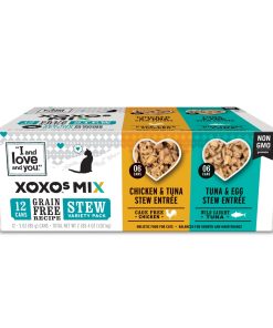 XOXOs Wet Cat Food - Chicken + Tuna Stew Variety Pack - Grain Free. Filler Free. 3oz. 12-Pack