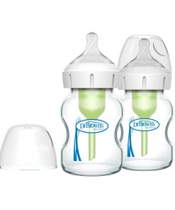 Natural Flow Anti-Colic Options+ Wide-Neck Glass Baby Bottle - Level 1 Slow Flow Nipple