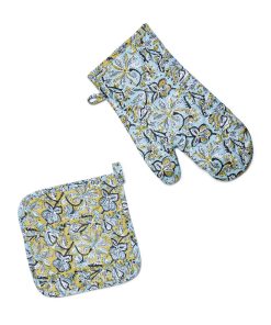 Hand Block Printed Ovenmitt And Pot Holder Set